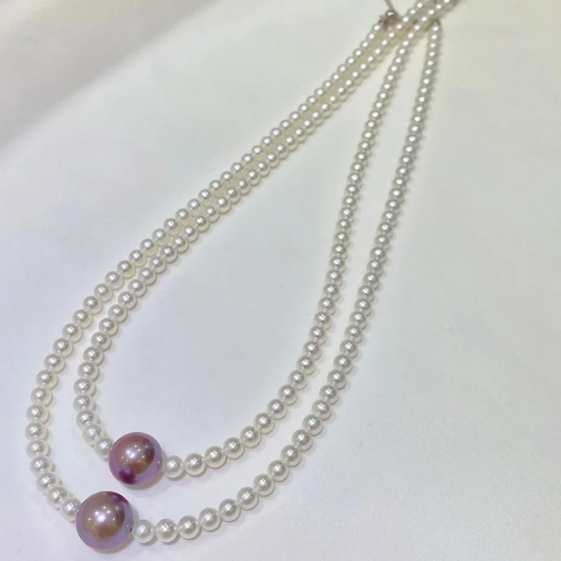 

SGARIT Trending Jewelry S925 Silver Natural Freshwater Pearl with 13-14mm Purple Edison Round Pearl Necklace Chains for Woman