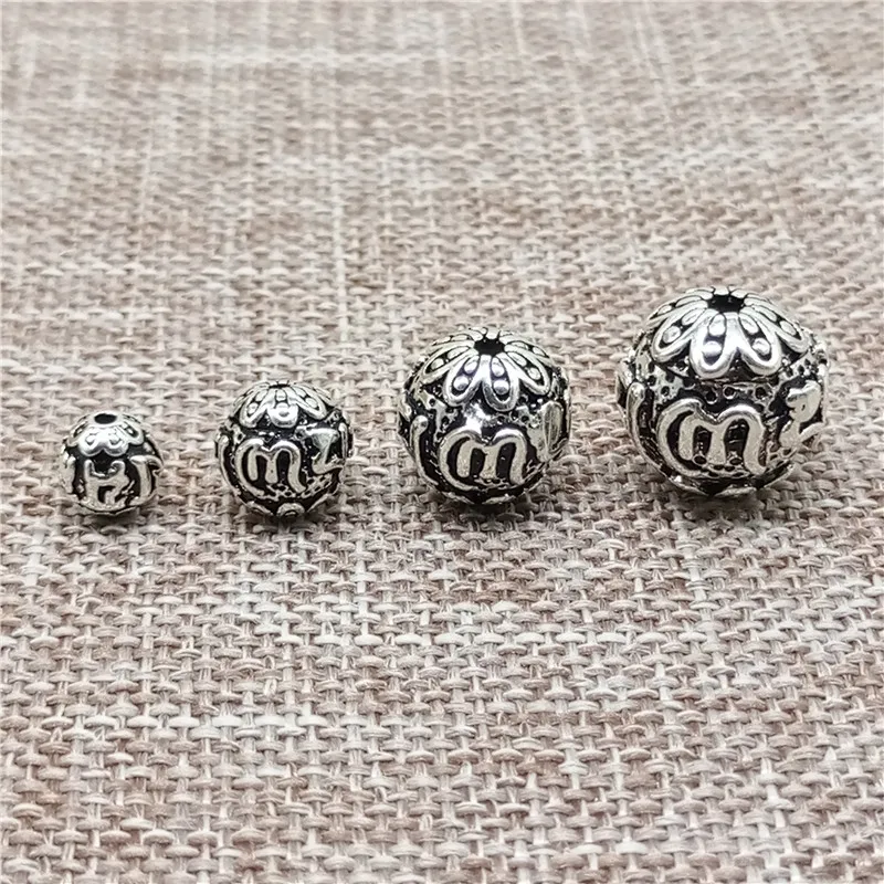 925 فضة Om ماني بادمي هوم كرة مستديرة الخرز ل البوذية البوذية سوار قلادة 6 مللي متر 8 مللي متر 10 مللي متر 12 مللي متر
