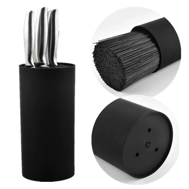 1Pc Knife Block Holder Free Inserting Storage Plastic Knife Stand Sooktops With Bristles Kitchen Multifunctional Universal Tool