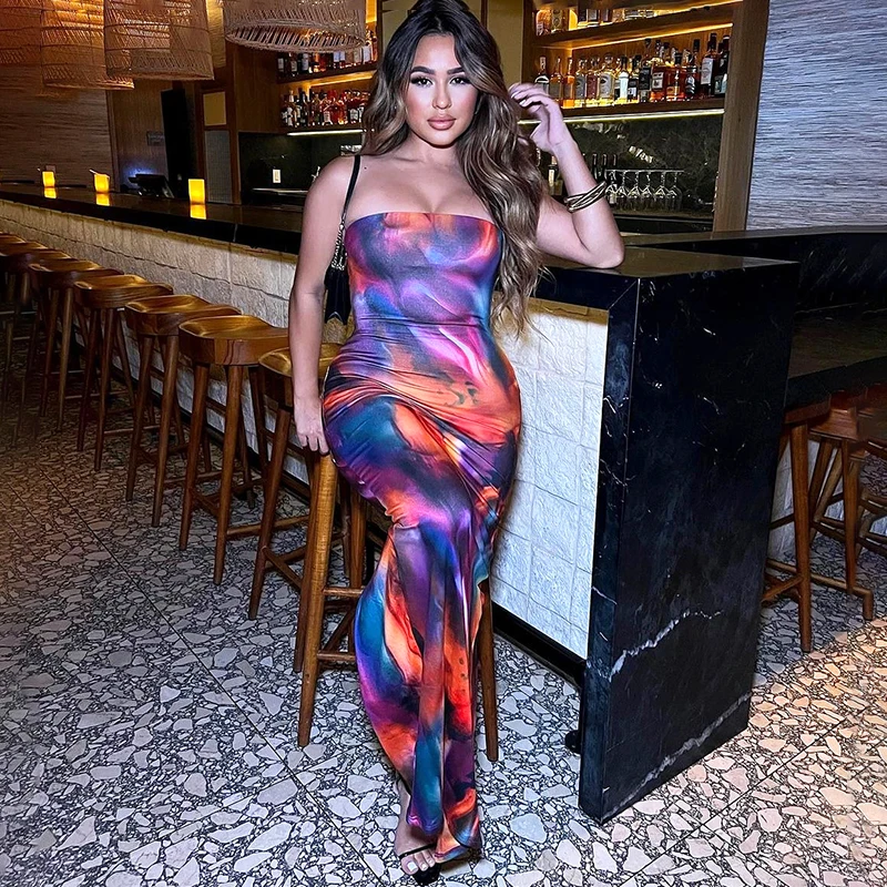 فستان نسائي مكشوف الكتفين من Cuteova ، فستان صيفي طويل مكشوف الكتفين ، طباعة صبغة ربطة عنق ، بدون أكمام ، عاري الظهر ، فستان حفلات طويل ، شاطئ ، صيف ،