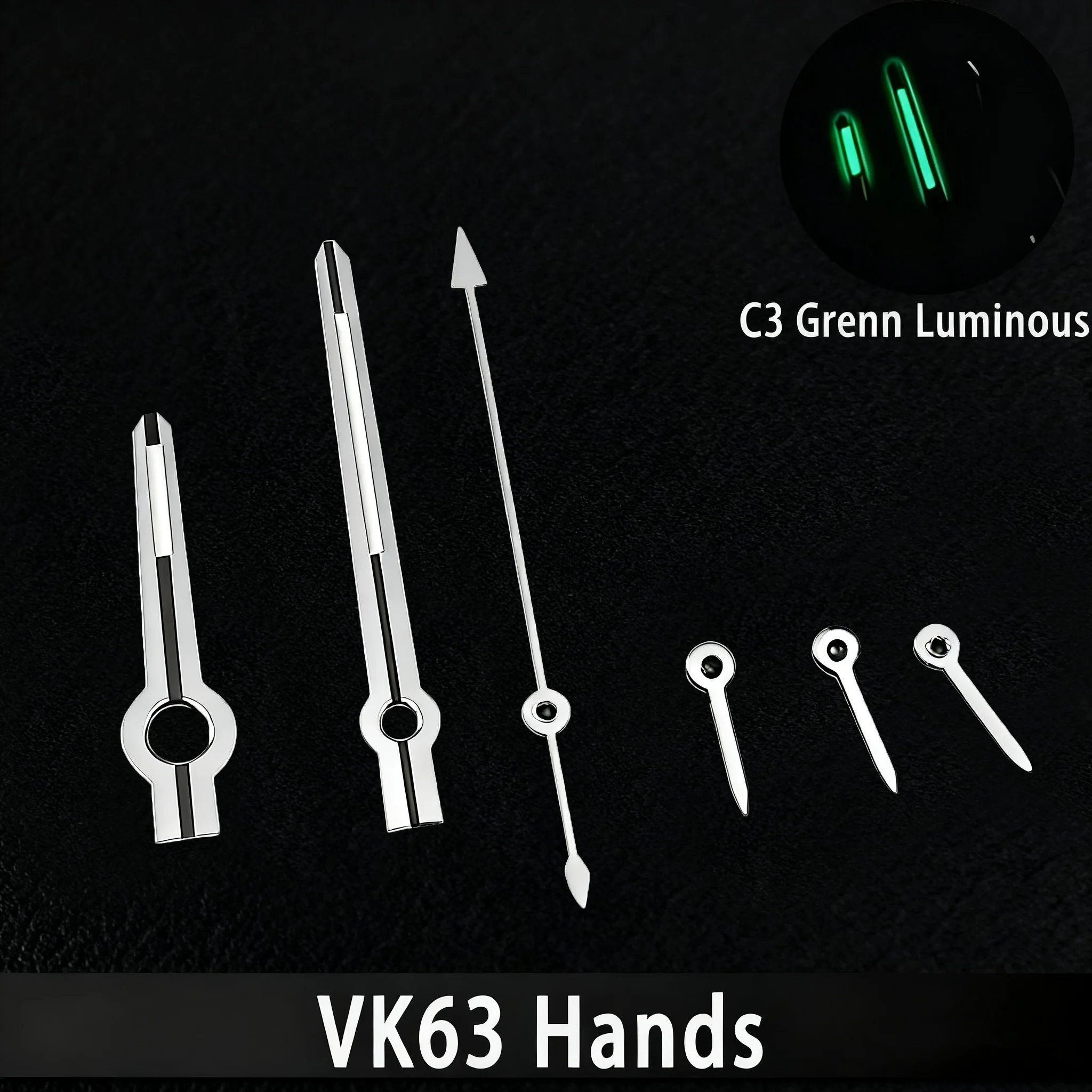 VK63 الأيدي عالية الجودة C3 الأخضر مضيئة ساعة اكسسوارات الأيدي مناسبة ل VK 63 حركة الكوارتز أجزاء الساعات الرجالية