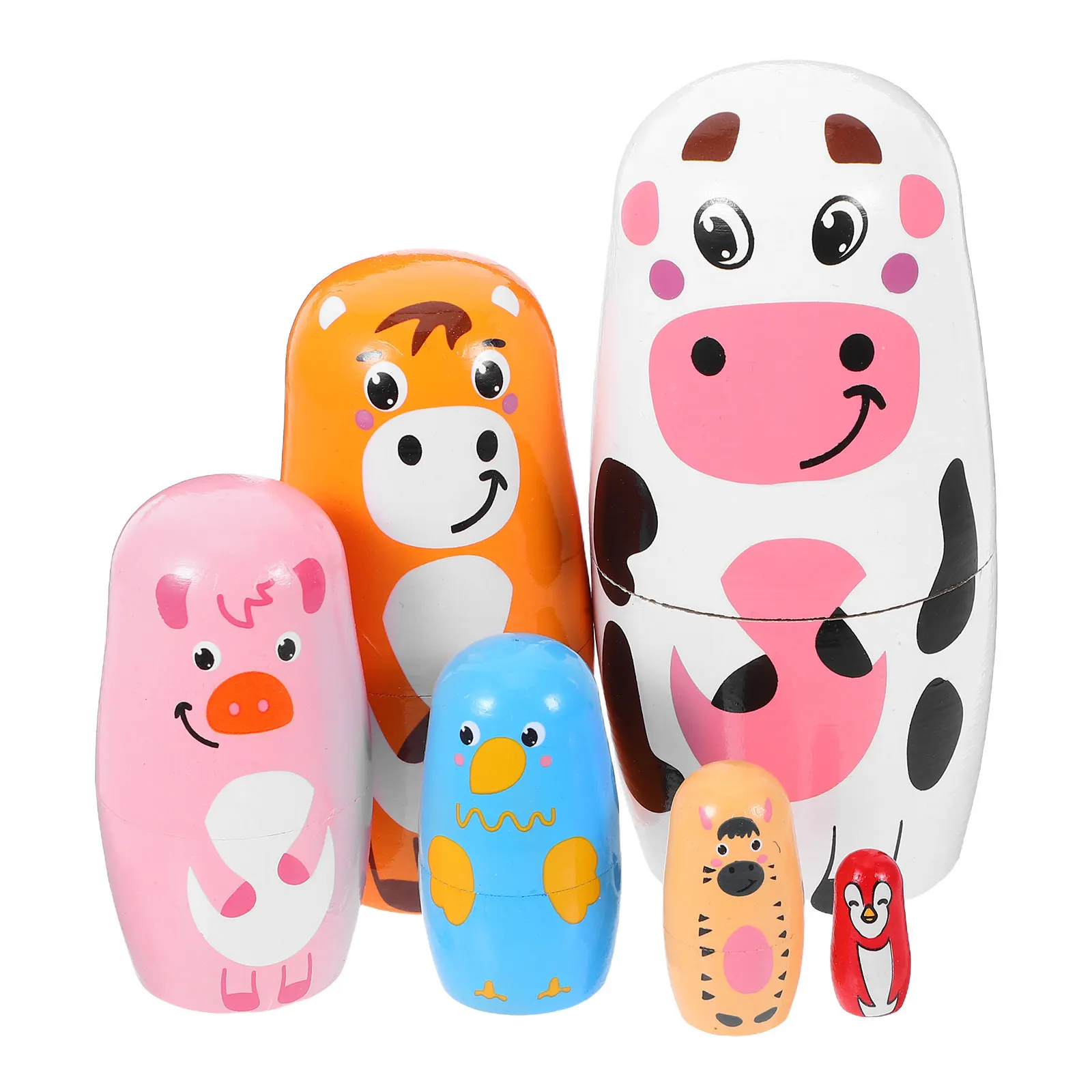 

1Set Animal Pattern Wooden Nesting Russian Matryoshka Stackable Home Table Decoration Educational Wood Crafts Nesting