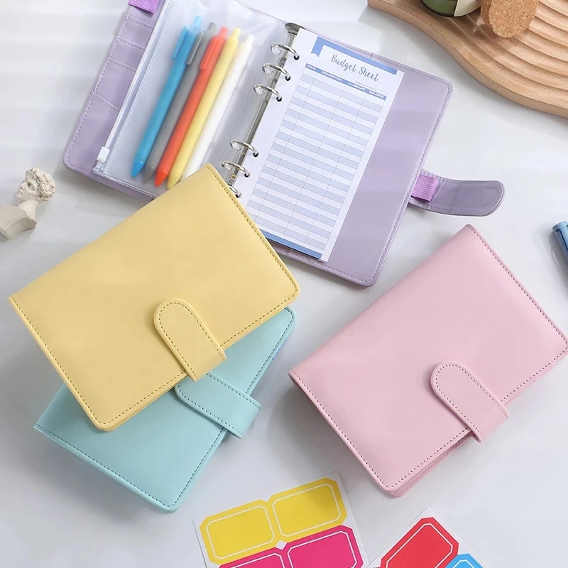 A7 PU Leather Notebook Binder Budget Plan Organizer Binder Cover 6 Binder Pockets And 12 Pcs Expense Budget Sheets Sticker