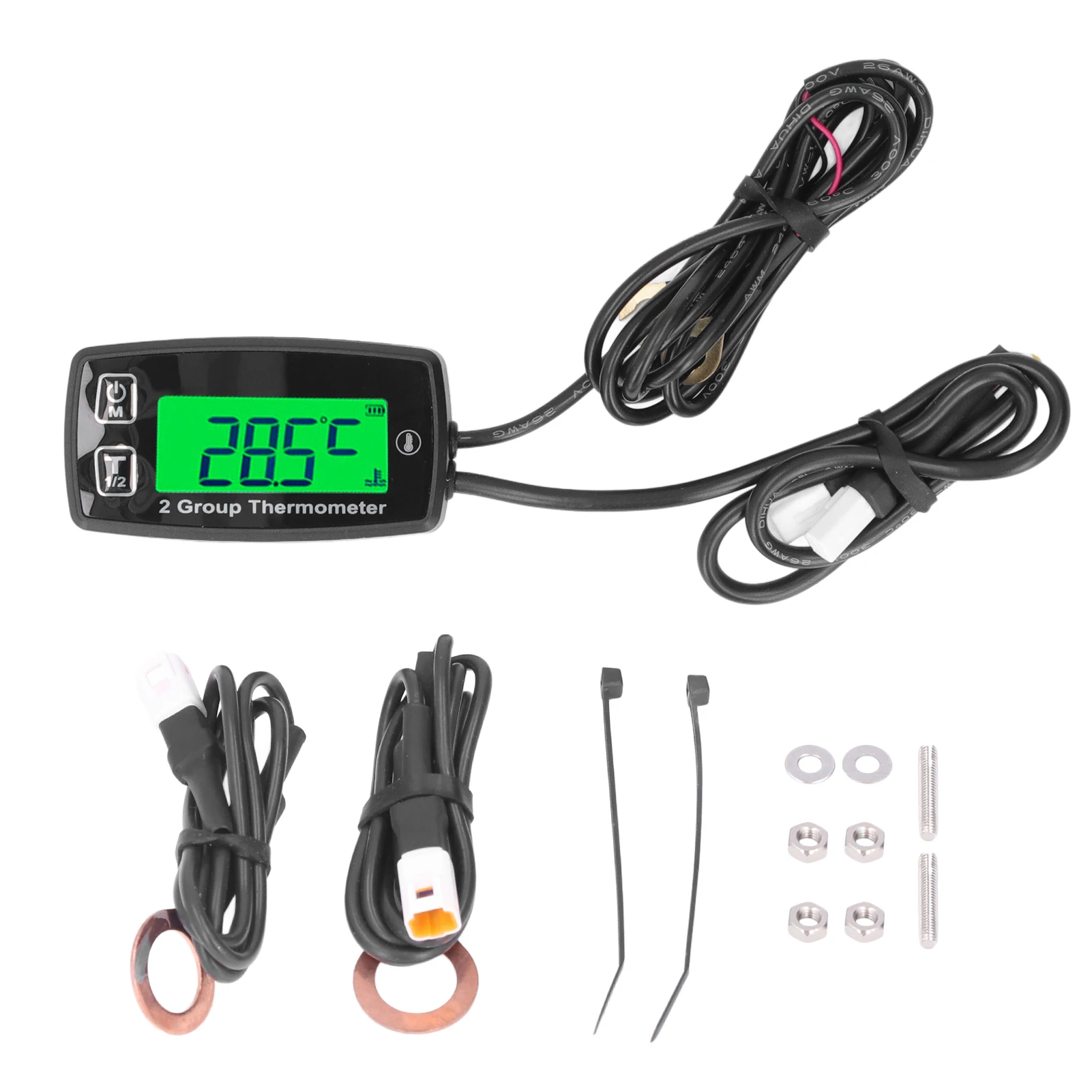 LCD Tachometer  Channel Heat Resistant Stable Engine Temp Gauge Meter with Green Backlight for Motorcycle for Boat for ATV