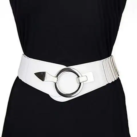 V-shaped Women Belt Wide Elastic Belt Versatile Slimming Waistline Belts Elastic Dress Belt Faux Leather Alloy Buckle Waistband