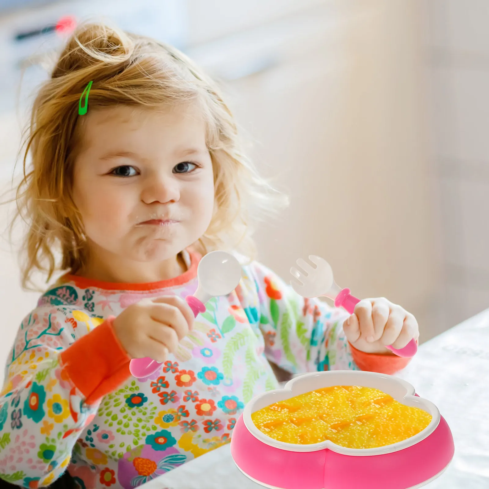 

1Set Baby Suction Bowl and Silicone Spoon Fork Set First Stage Feeding Utensils for Babies Safe Non Slip Toddler