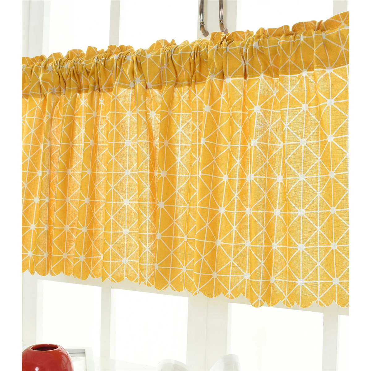 

Decorative Sun Proof Shade Screen Purdah Short Curtain for Kitchen Balcony Home 145x45cm (Yellow Grid)