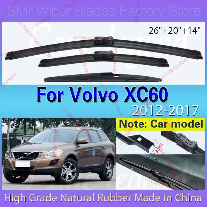 

Car Wiper Blade For Volvo XC60 2012 - 2017 2016 Windshield Rubber Refill Front Rear Window Wiper 26"20"14" LHD Auto Accessories
