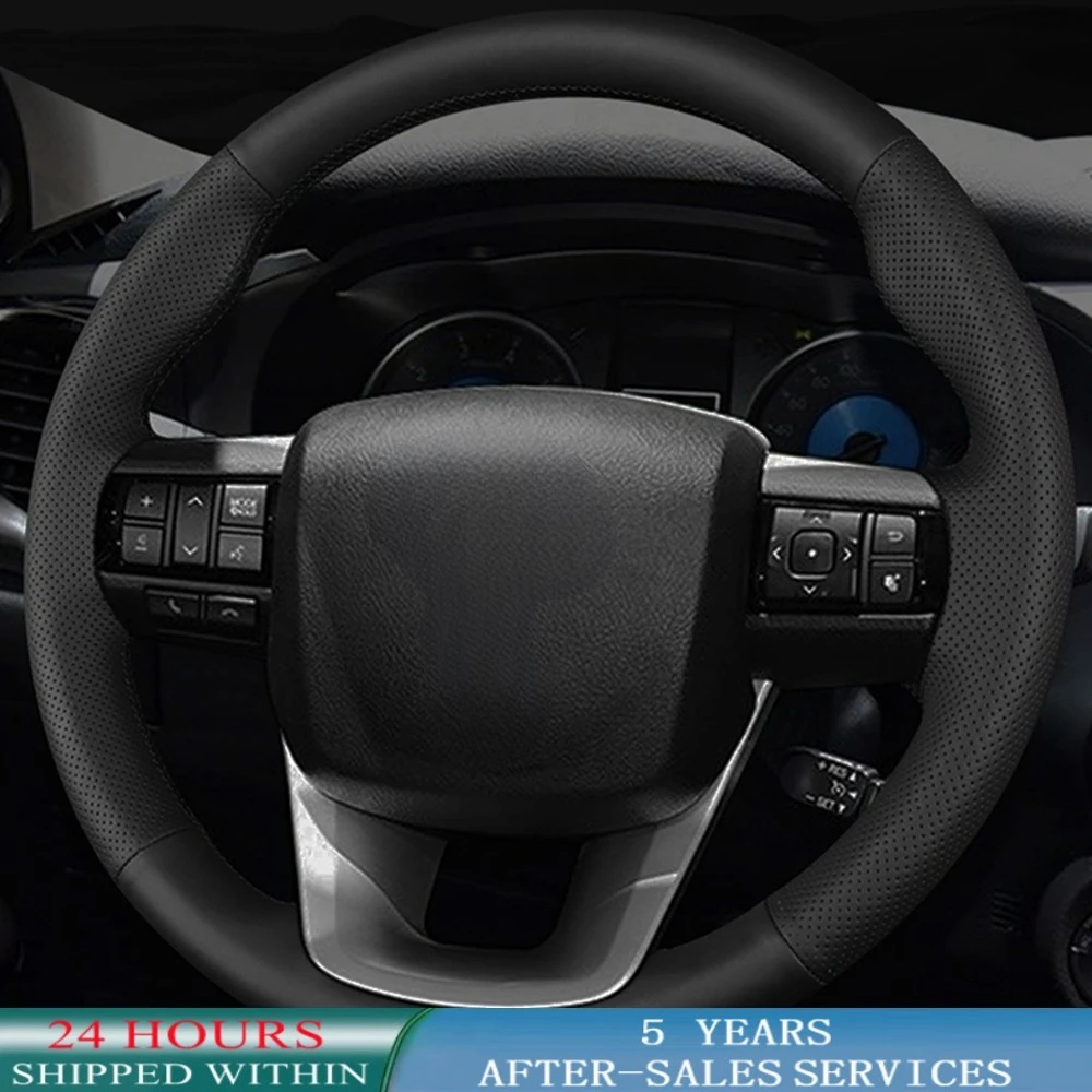 Customized Car Steering Wheel Cover Anti-Slip Nappe Leather Original Steering Wheel Braid For Toyota Hilux Fortuner 2015-2019