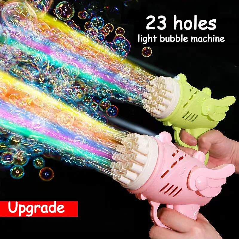 Angel Bubble Gun Rocket 23 Holes Bubbles Machine Gun Shape Automatic Blower with Bubble Liquid Toy for Kid Bubble Machine Gift