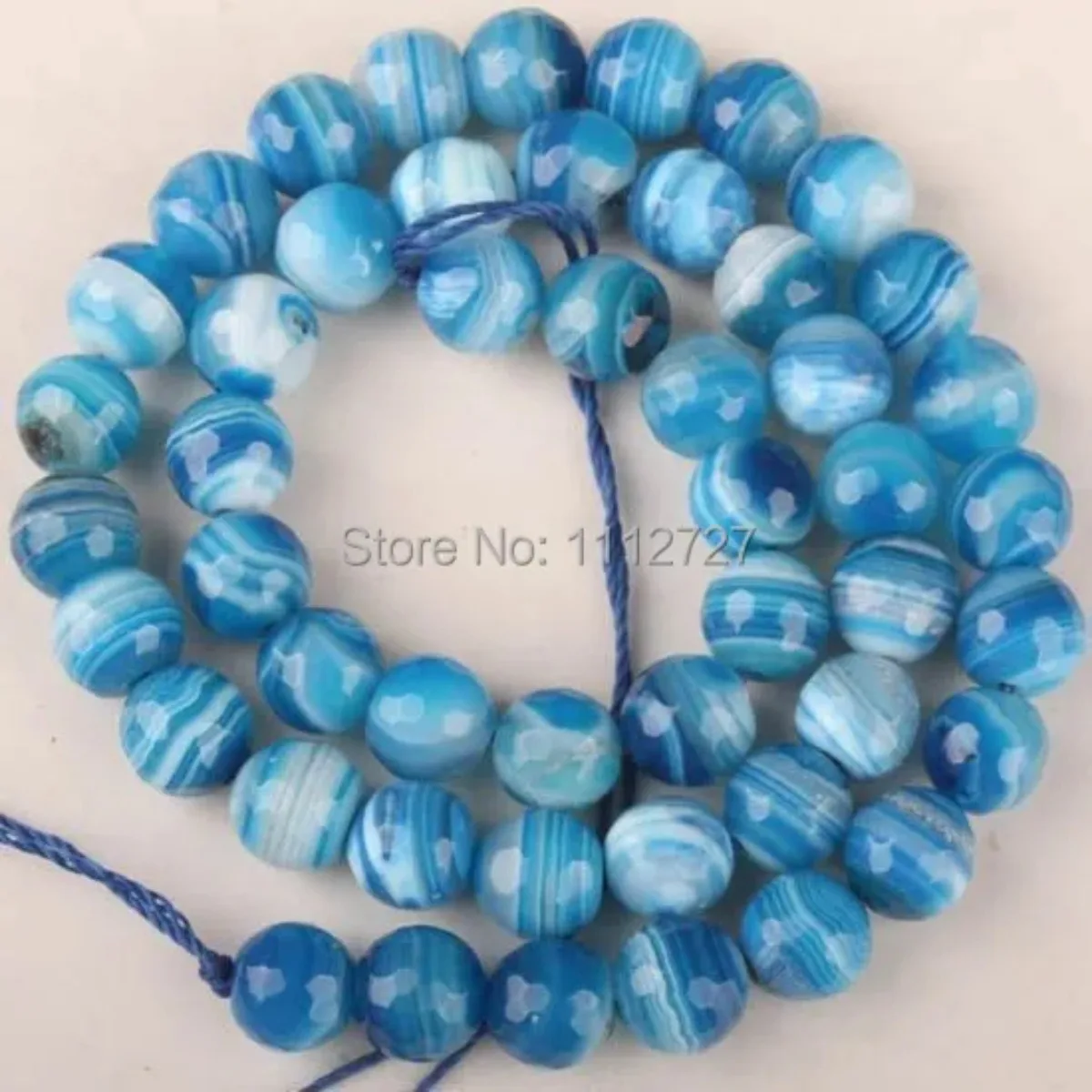 

4-12mm Blue Vein Round Faceted Stripe Agate Onyx Semi Finished Natural Stone DIY Beads Loose Jewelry 15" Accessory Crafts Parts