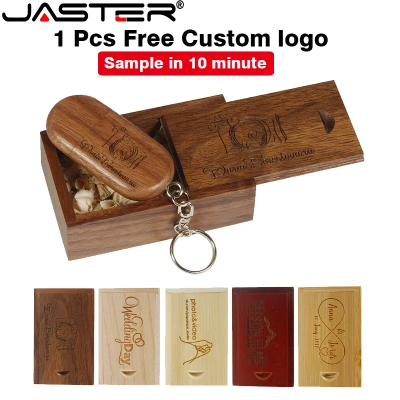 JASTER Natural Wood USB Flash Drives 128GB 64GB Maple Key Chain Pen Drive 32GB Free Custom Logo Wedding Photography Memory Stick