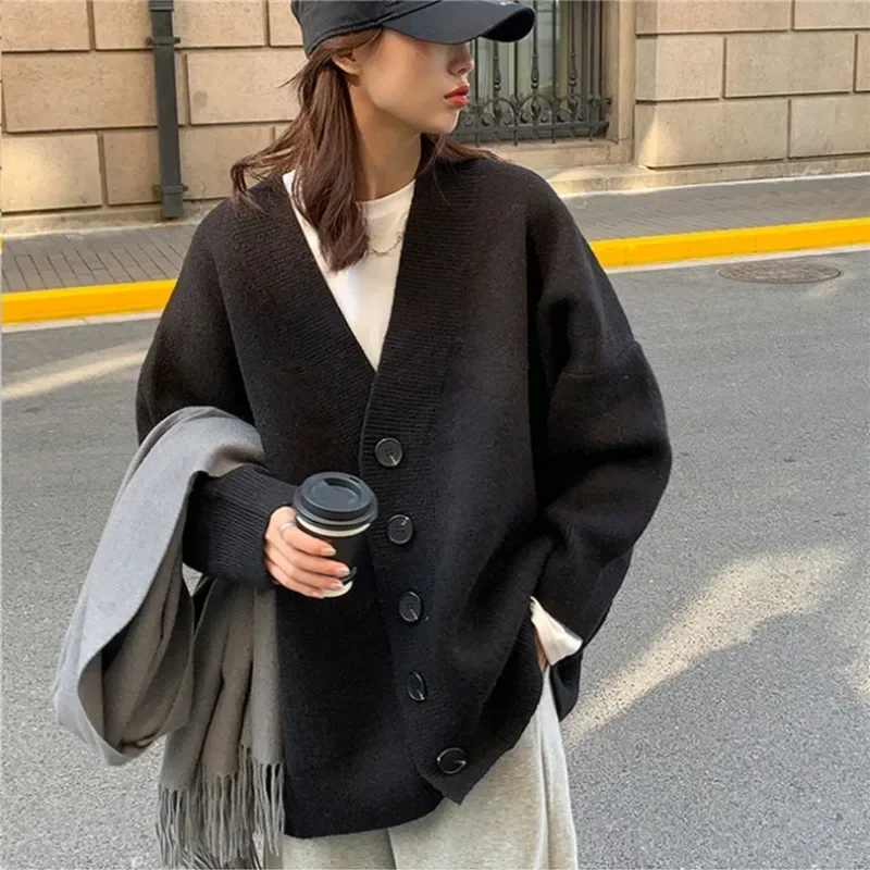 الصلبة سترة المرأة واحدة الصدر الخامس الرقبة بسيطة فضفاضة حجم كبير كل مباراة تريكو كم طويل موضة OL البلوزات غير رسمية