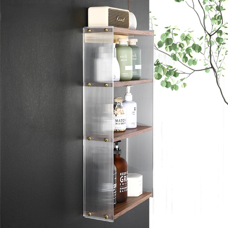 Light Luxury Solid Wood Bathroom Multi-Layer Bathroom Storage Rack Wall-Mounted Acrylic Niche Shampoo Shower Gel Storage Rack