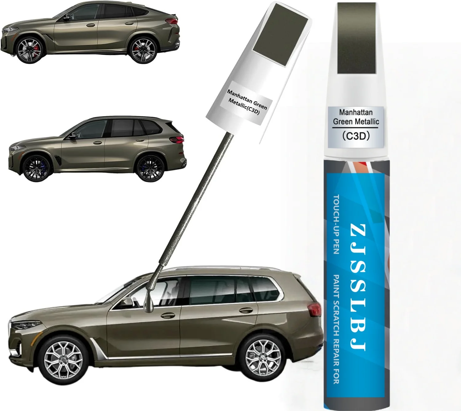 Manhattan Green Metallic(C3D) for BMW Touch Up Paint Pen, 2 in 1 Car Scratch Remover with Pen Tip and Brush, Precise Color Match