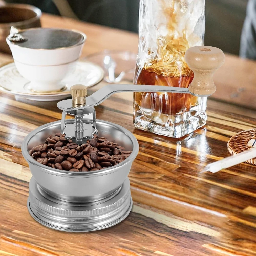 

Manual Coffee Grinder Lid for Wide Mouth Mason Jars Stainless Steel Ceramic Burr Portable Crank Burr Grinder for Fresh Coffee