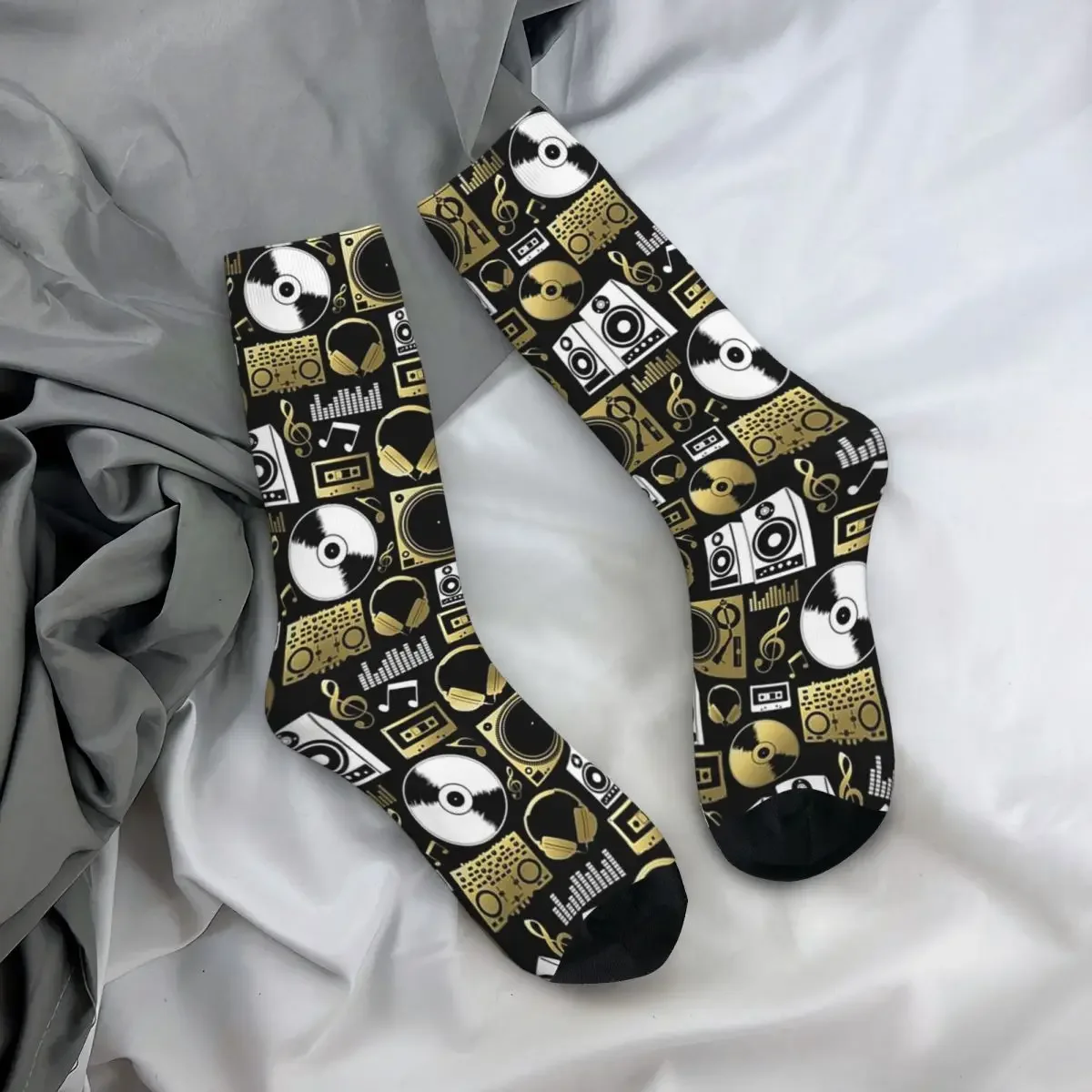 Calcetines de vinilo con patrón de Discjockey para hombre y mujer, medias absorbentes de sudor, medias largas para todas las estaciones, regalo de cumpleaños