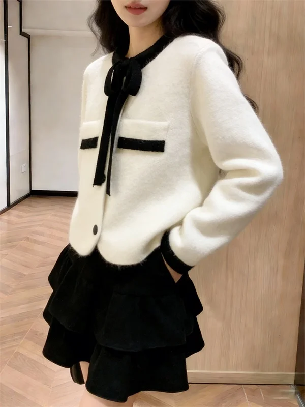 

Вязаное пальто-кардиган для женщин на весну, с французским узлом, длинными рукавами, стандартной длины, удобное для повседневной носки