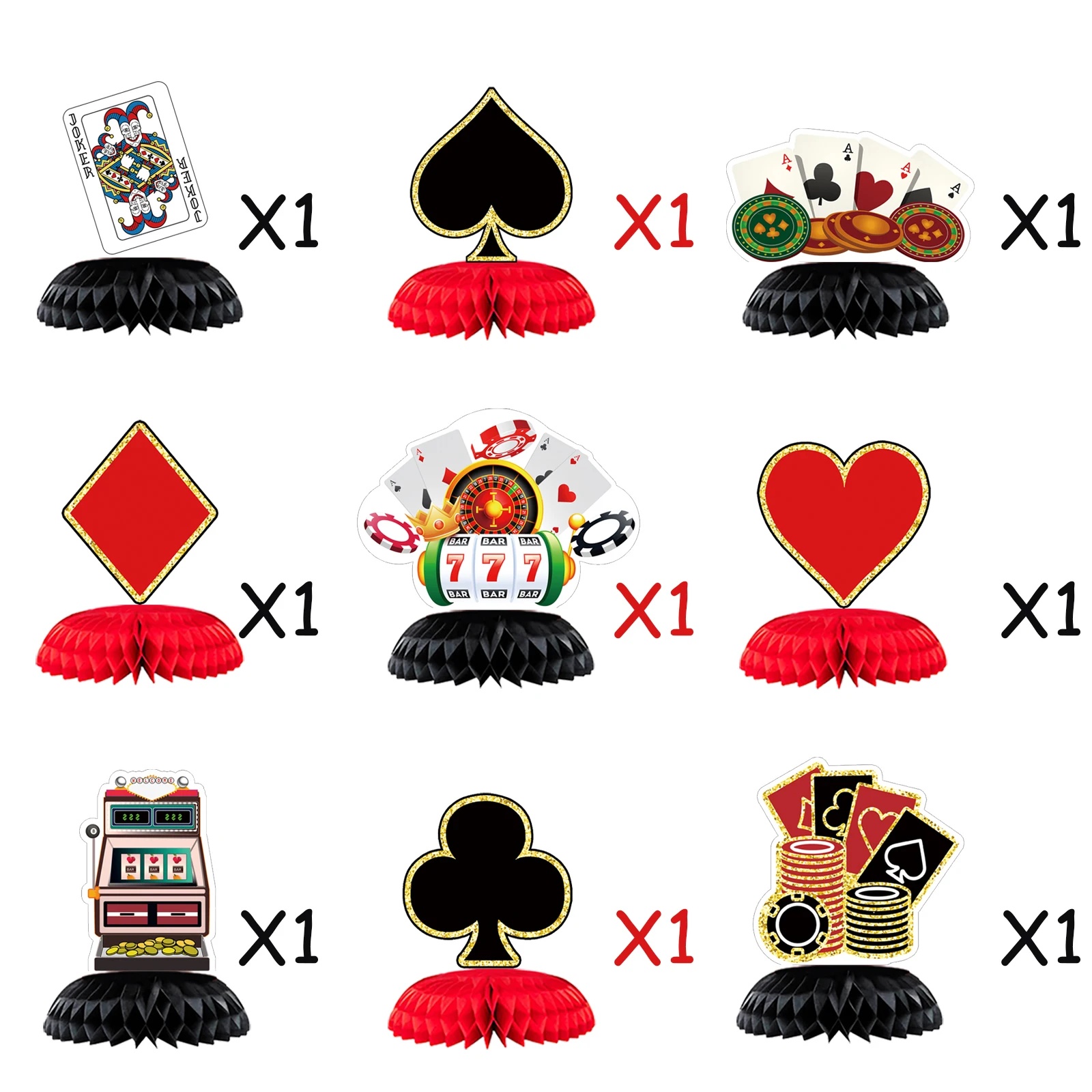 9 unid/set Casino Las Vegas tema póker naipes escritorio adorno de panal para adultos niño juego de cumpleaños decoración de fiesta nocturna