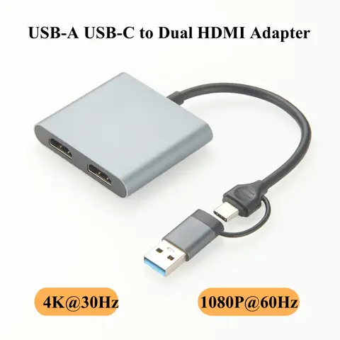 USB-A USB-C 듀얼 HDMI 어댑터 컨버터 분배기 익스텐더, USB A 타입 C 멀티 모니터 MST 허브, 4K @ 30Hz 및 1080P @ 60Hz