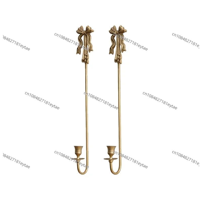 Golden Metal Candlestick Retro Bowknot Wall Decorative Candle Holder Super High Living Room Bedroom Hallway Home Iron Wall Decor