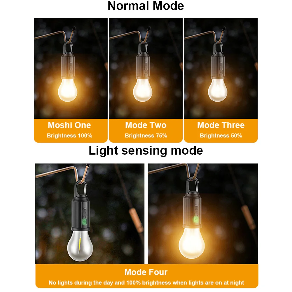 Lámpara LED de Camping alimentada por energía Solar, linterna de iluminación LED de carga USB, lámpara de mano portátil impermeable de 100LM para barbacoa al aire libre y Camping