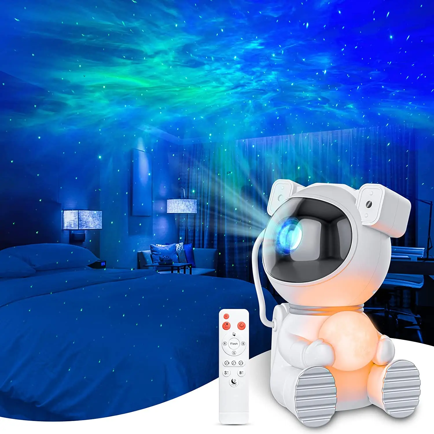 Imagem -02 - Sorriso Astronaut Galaxy Projetor Starry Sky Night Light Cute Moon Star Lâmpada Led Home Room Bedroom Decoration Children And Adults Gift