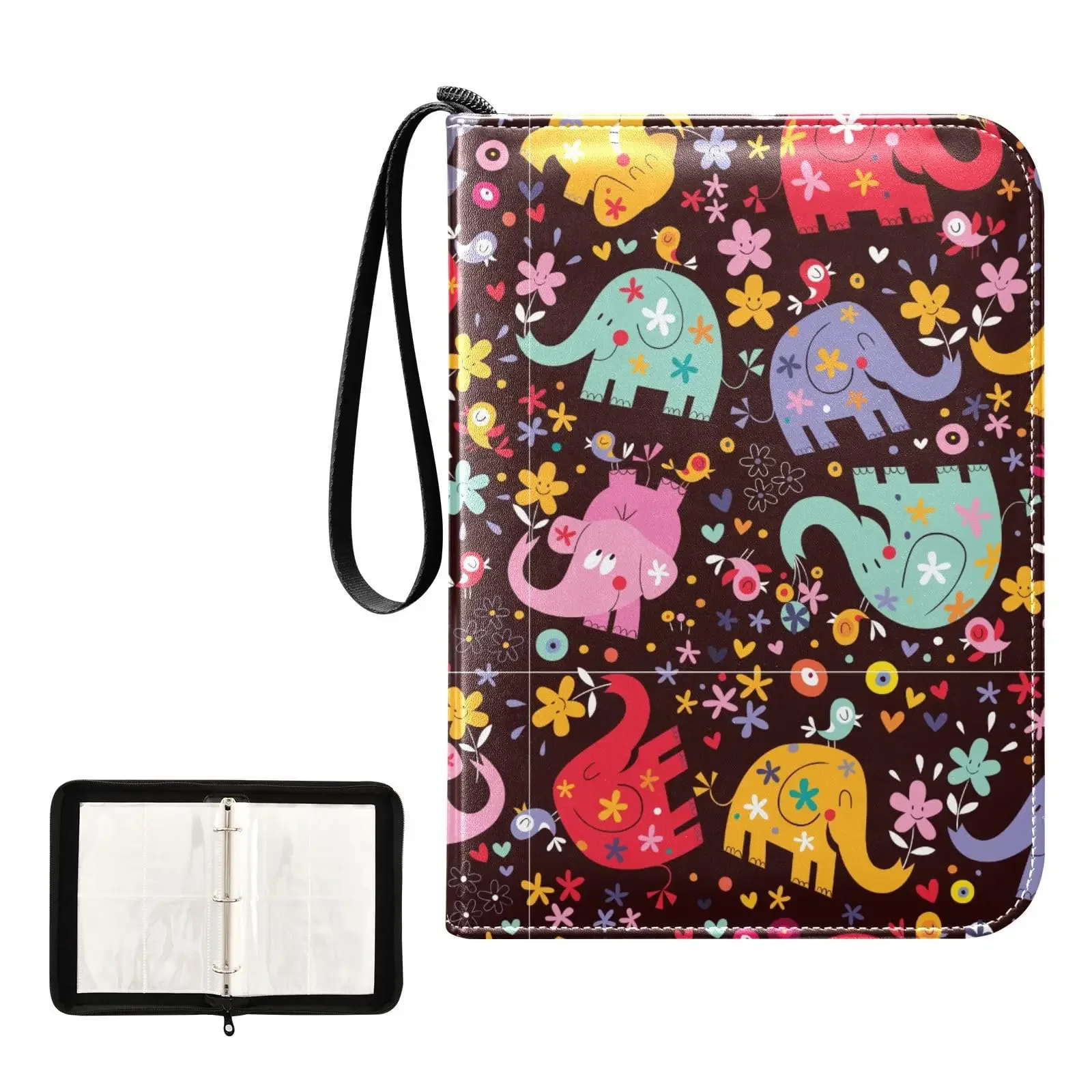 Zoo Animal Elephant 4 Pocket Cards Binder, 400 Double Sided Pocket Album for Sport Game Cards, Unique Card Collection Storage