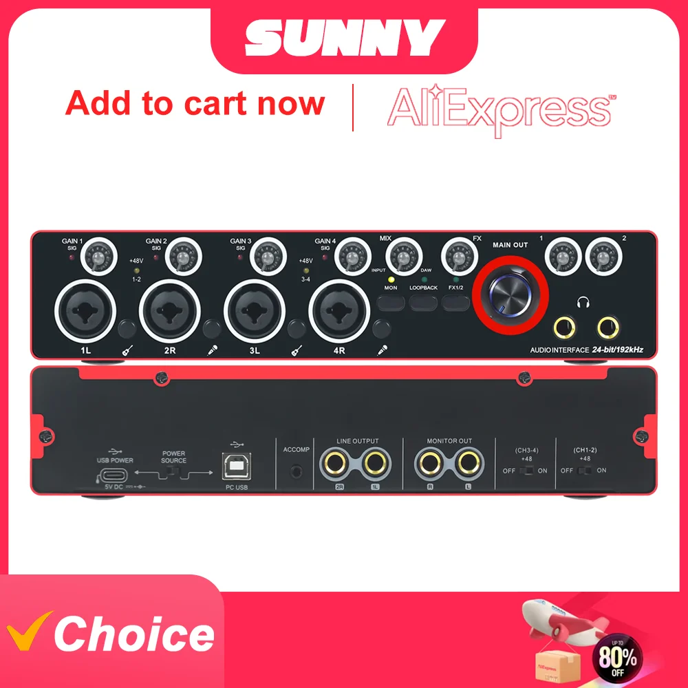MD44 24bit/192kHz 오디오 인터페이스: 스튜디오 레코딩에 최적화된 4채널 오디오 카드