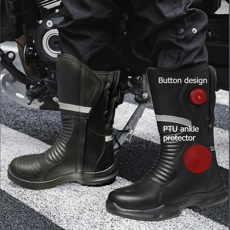 Mid-Calf Motorcycle Boots Motocross Riding Boots with Rotary Buckle Adjustable Fit Thick Calves Men Anti-Fall Off-Road Boots