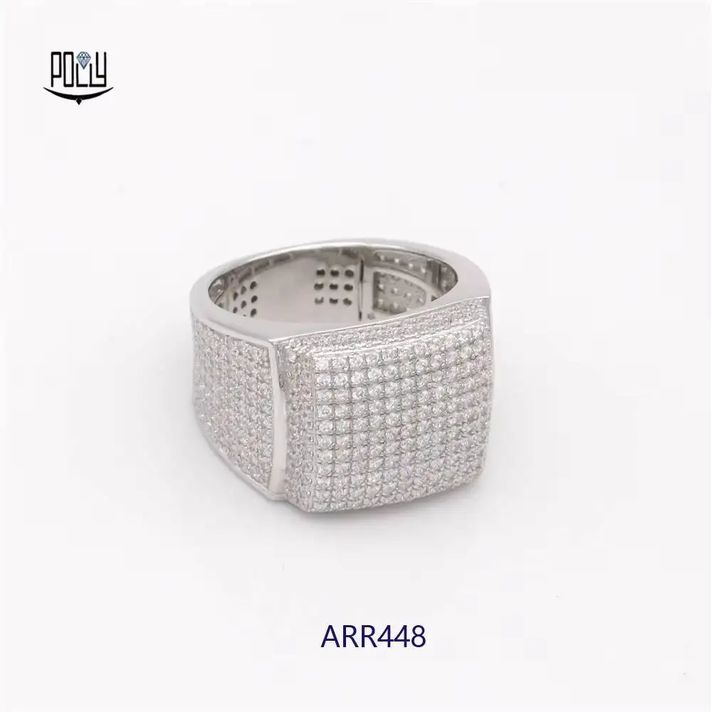 Source Manufacturers 925 Silver Moissanite Stone Finger Ring for Ladies Hip Hop Ring