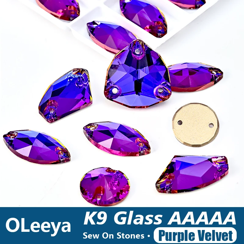 OLeeya K9 Kristallglas-Nähsteine, lila Samt, flache Rückseite, AAAAA Chamfer, zum Aufnähen, für Kleidung, Taschen, Accessoires – Detail 1