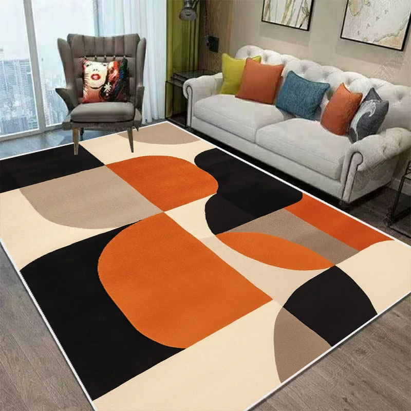 Nordic Style Orange Geometry Large Living Room Carpet Modern Decoration Bedroom Soft Non-slip Rug Large Area Sofa Side Floor Mat