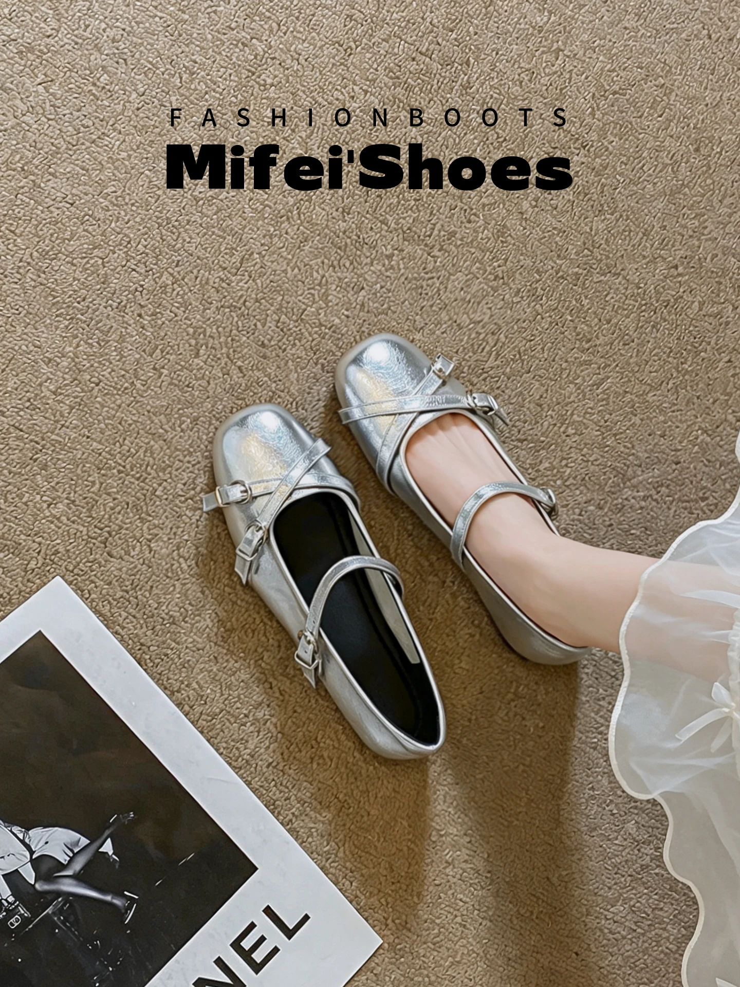 silver-leather-ballet-style-mary-jane-flat-women's-shoes-autumn-season-versatile-for-skirts-elegant-single-shoes-large-size