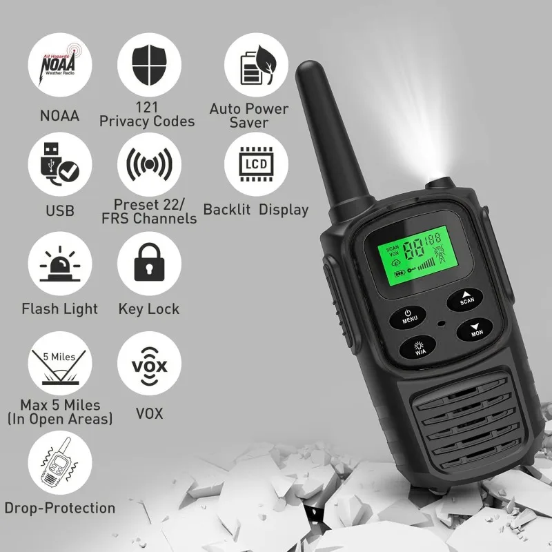2Pcs Handheld Wireless Walkie Talkie Long Distance Transmission Portable Two-Way Radio UHF Transceiver Set for kid and Adults