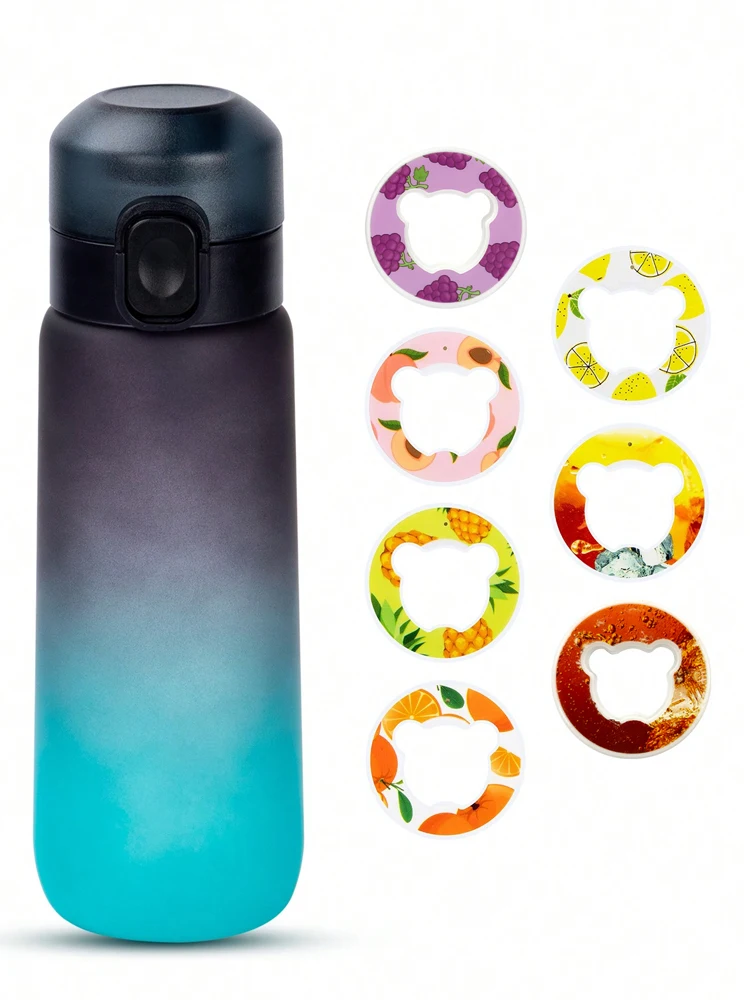 1pc 650ml Flavored Water Bottle with Random 1 Flavour Pods Air Water Bottle Frosted Black Air Sport Fitness Camping Cup