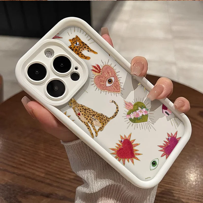 For IPhone 16 Pro Case Floral Leopard Eyes Silicone Phone Case for Iphone 11 12 13 14 15 Pro Max XS X XR 7 8 Plus SE 2022 Covers