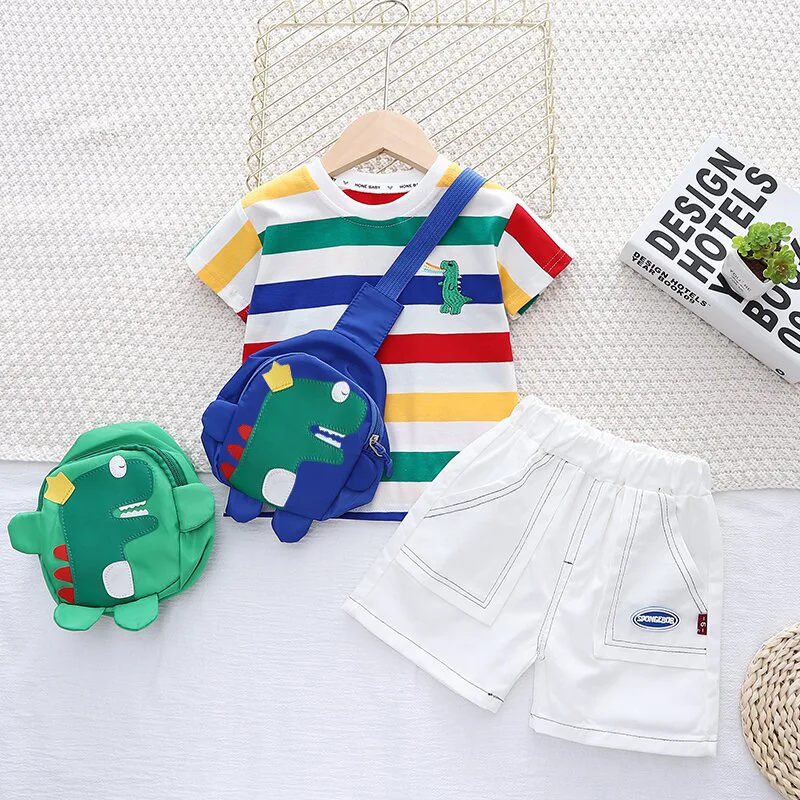 Summer Children Clothes Sets Boy Fashion 2Pcs Kids Cotton Shorts Stripes Top Suit Baby Comfortable Cute Outfits 1-5Y