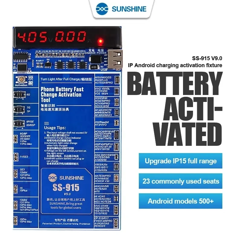 

SUNSHINE SS-915 V9 Плата активации аккумулятора с быстрой зарядкой, подходит для IPhone Android, ремонт, инструмент для тестирования аккумулятора