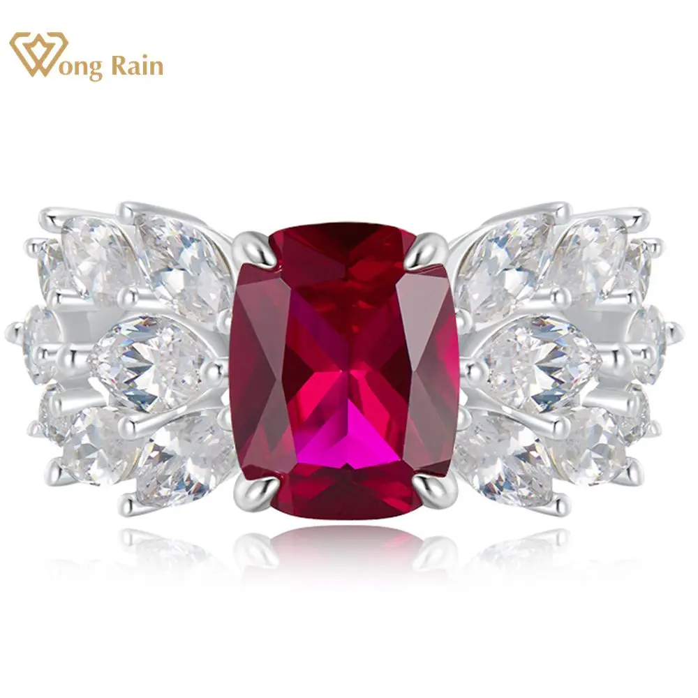 

Wong Rain Luxury 925 Sterling Silver 7*9MM Ruby Lab Sapphire Gemstone Vintage Wedding Engagement Fine Jewelry Ring For Women