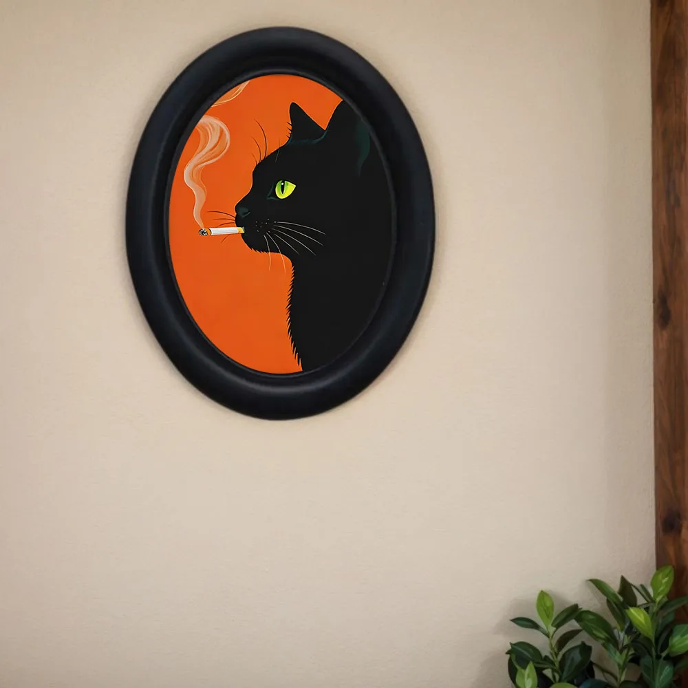 1 Piece of Interesting Black Cat Wall Art, Fun Black Cat Framed Decorative Painting with Quirky Black Cat Elements, Wooden Mini Hanging Painting, Unique Home Kitchen Office Decoration, Fun Gift, Holiday Gift