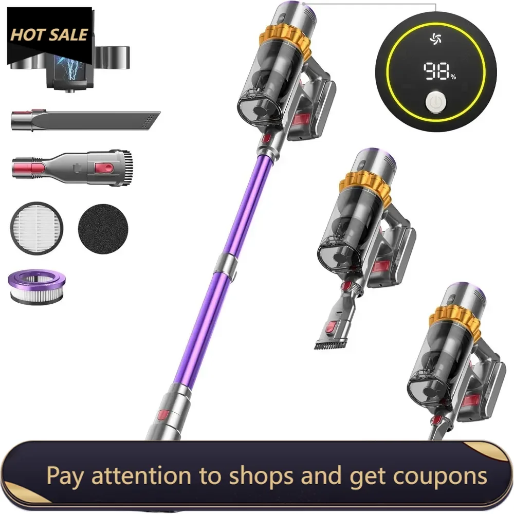 Cordless Vacuum Cleaner, 550W/45Kpa/65Mins Vacuum Cleaners for Home, Stick Vacuum Cordless with Low Noise, Wall Mount Charging