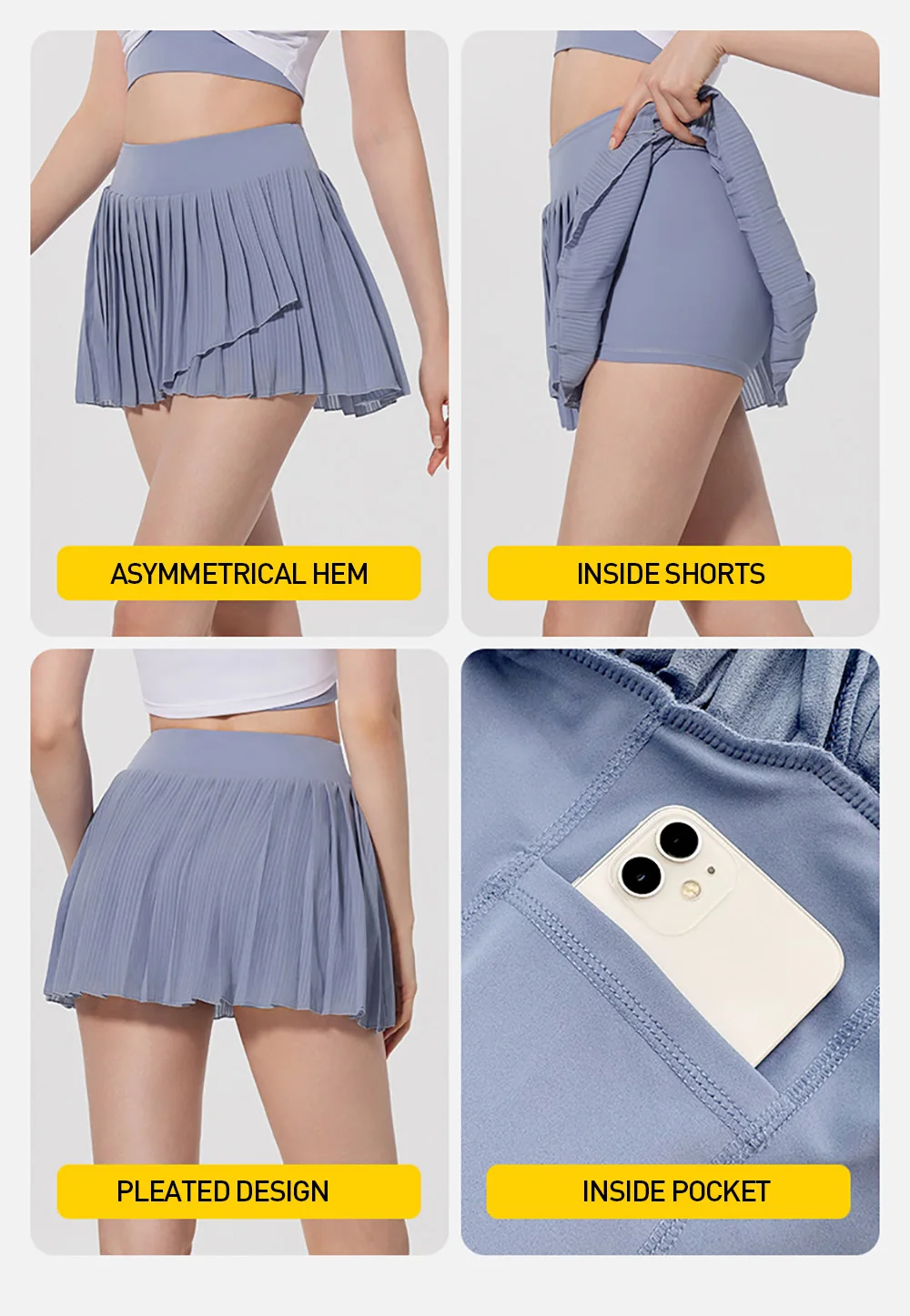 여성 하이웨이스트 플리츠 반바지 테니스 스커트 포켓, 뱃살 보정 캐주얼 안감 A라인 운동 골프 스코트