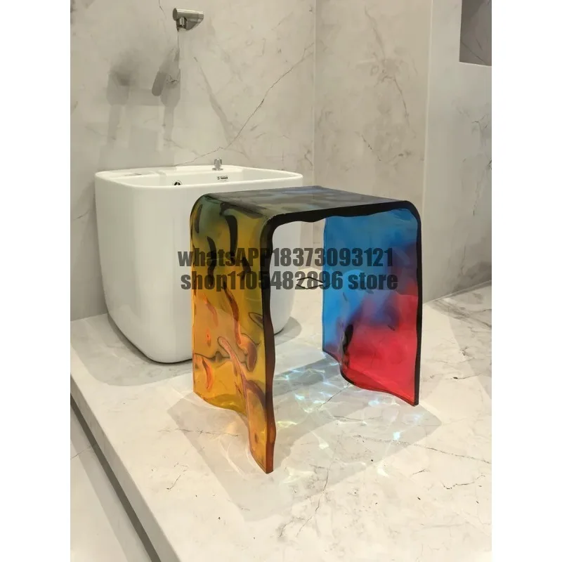 Small stool acrylic transparent Rubik's cube rainbow household shoe change low stool living room coffee table chair makeup stool view 4