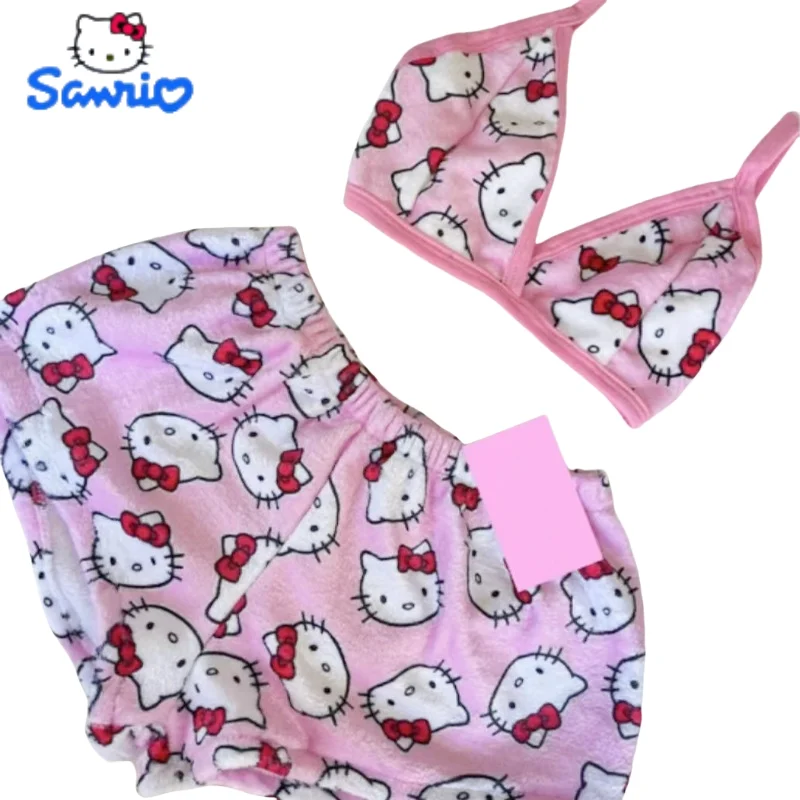 

Kawaii Anime Hello Kitty Pajamas Cartoon Beach Swimsuit Women Soft Pajamas Homewear Casual Underwear Home Clothes Holiday Gifts