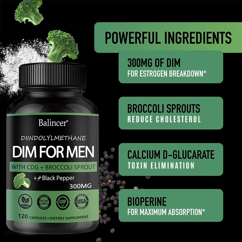 Men\'s DIM Complex Diindolylmethane Supplement - Enzyme Inhibitor for Liver Health, Lowering Cholesterol, Detoxification