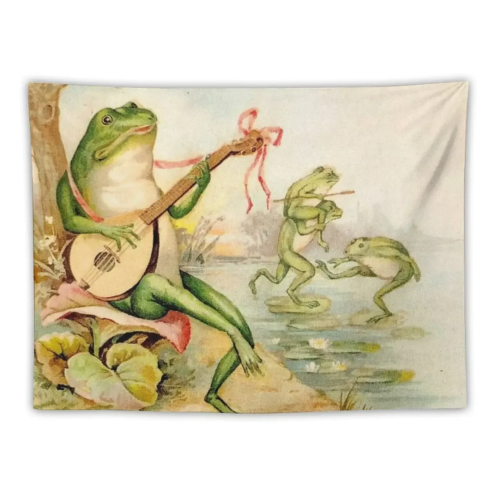 FROG STRUMMING : Vintage Abstract Entertainment Print Tapestry Luxury Living Room Decoration Outdoor Decor Tapestry