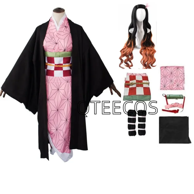 Dämon Slayer Kamado Nezuko Cosplay Halloween Kostüm Party Kleidung Anime Kimetsu Keine Yaiba Outfit Perücke Schuhe Set