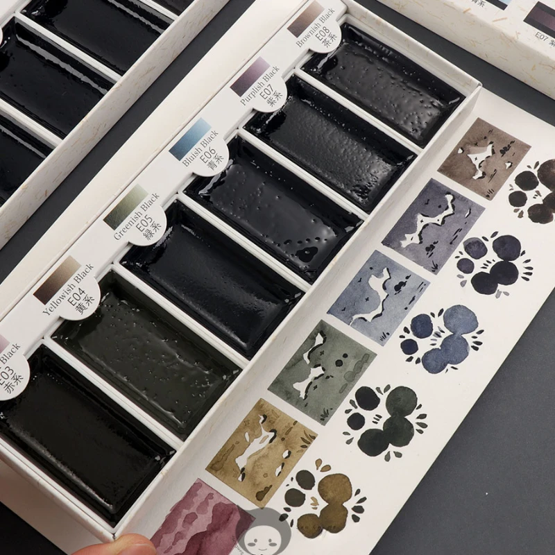 Japan MOYUNTANG Solid Watercolour 6 Colors Set Ink Painting Ink Nail Watercolour Large Plate Drawing Acuarelas Art Supplies