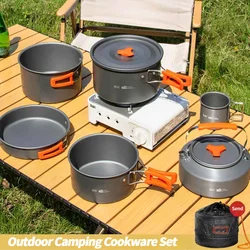 Camping Cookware Set Outdoor Cooking Ultralight Aluminum Pot Kettle cookware Set Portable Travel Tableware Set With Storage Bag